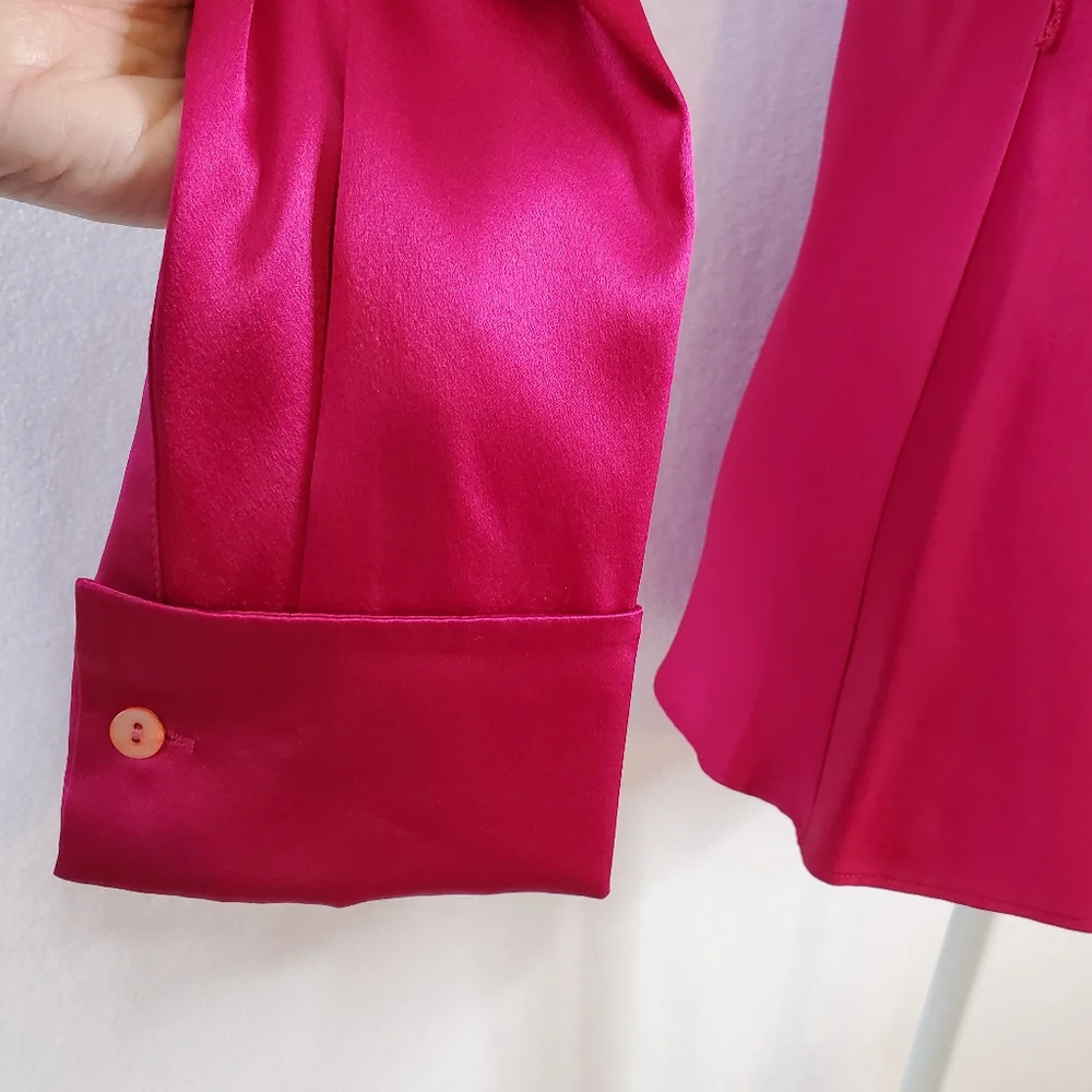 Lafayette 148 Silk‎ Blouse Womens Size 8 Raspberry Holidays Work Christmas M - Picture 5 of 13